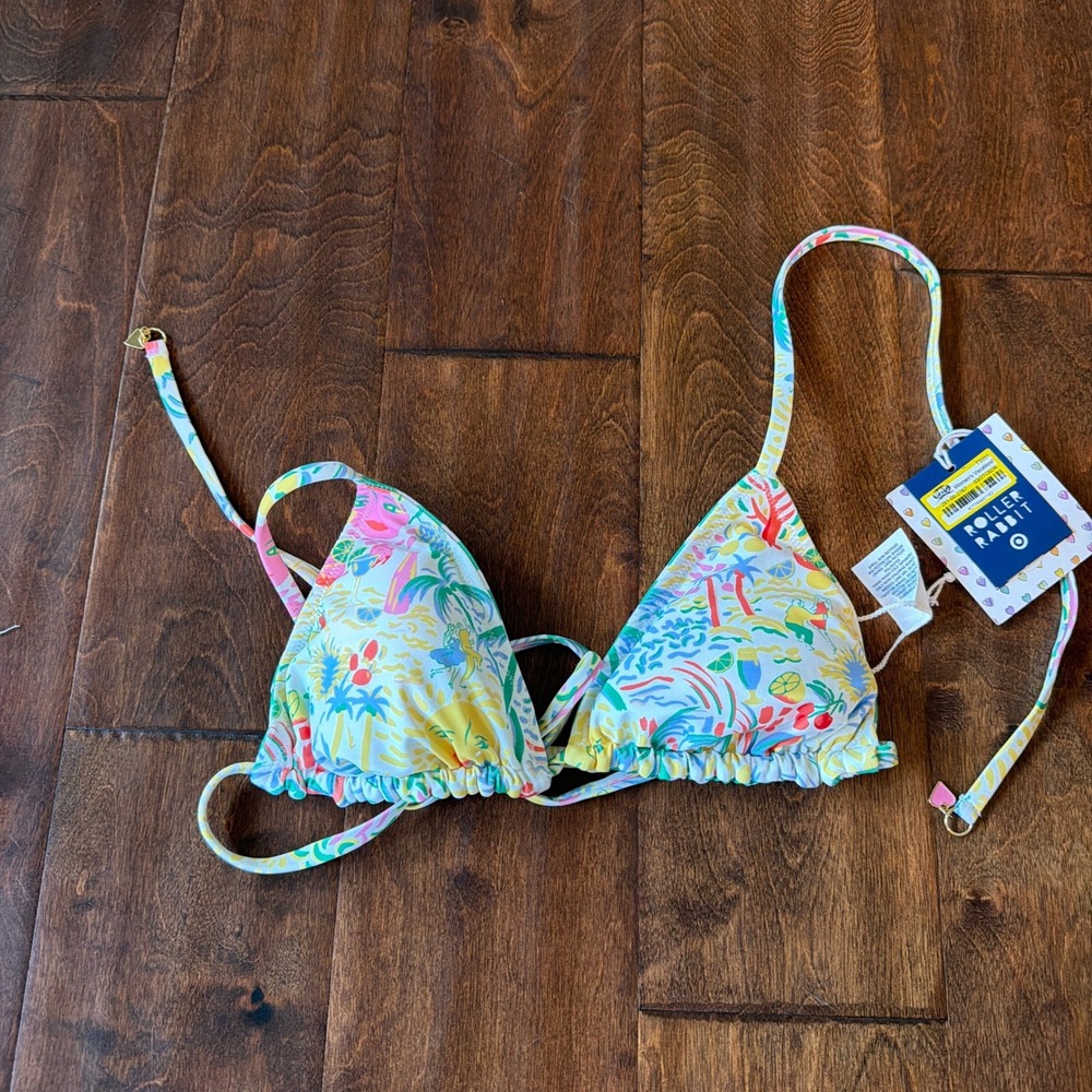 Roller Rabbit for Target Reversible Triangle Bikini Top Tropical Green Star M